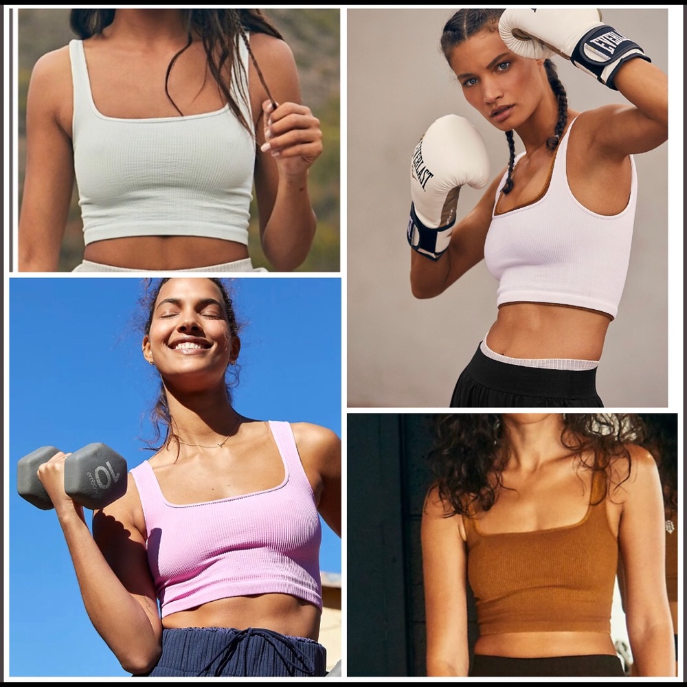 🔥Free People Happiness Runs Square Neck Crop Tank NWOT